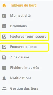 Menu principal, sur la gauche de l’écran