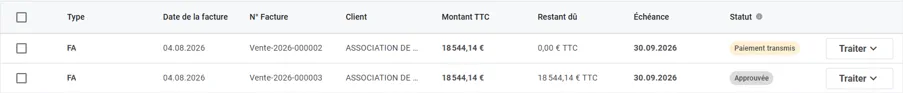 Liste des factures clients