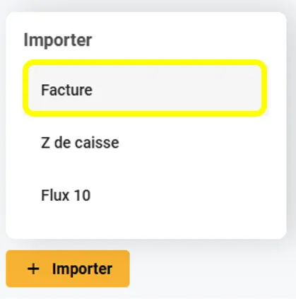 Menu « Importer » puis « Facture » dans Effinum